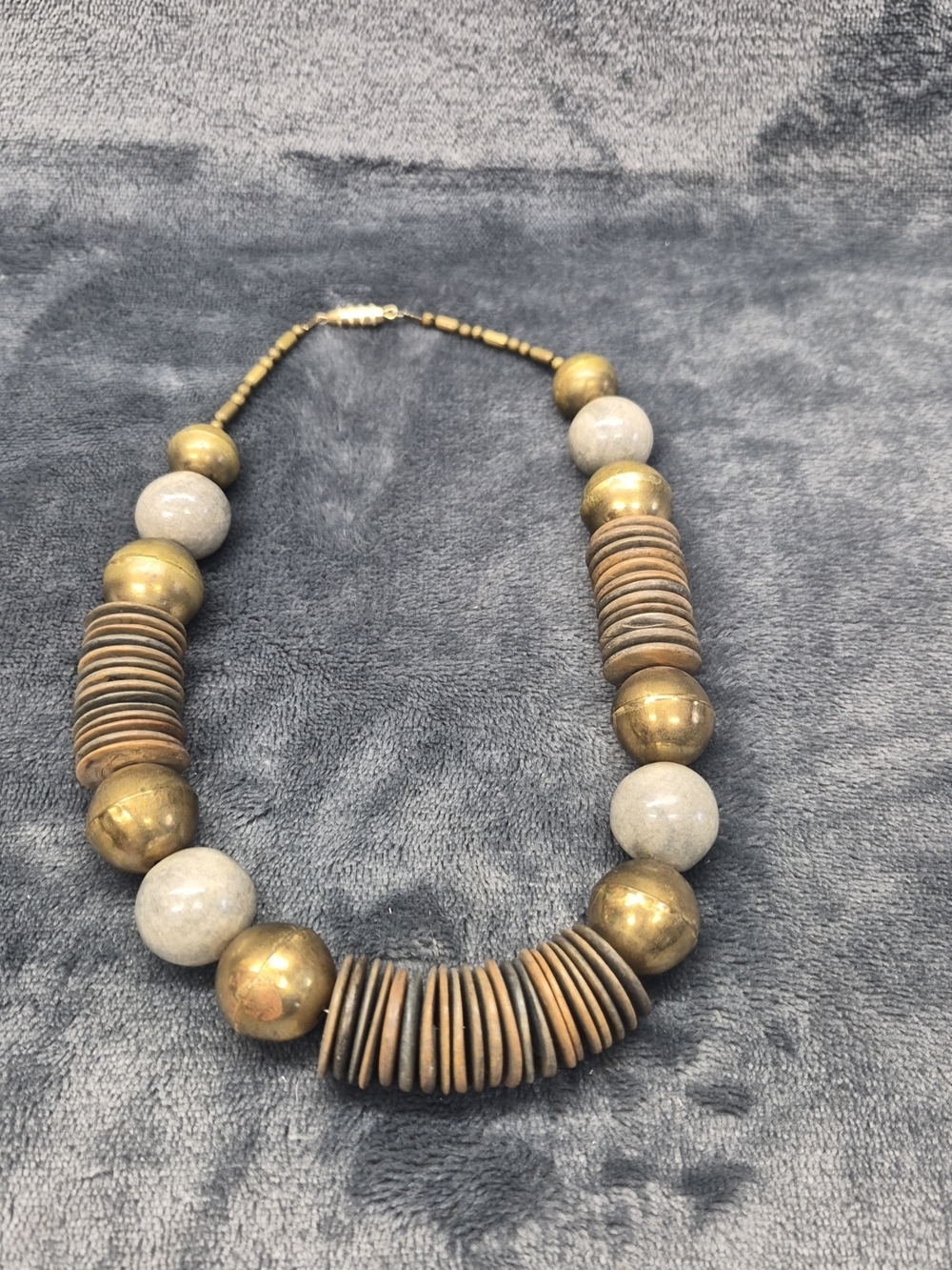 Vintage  80's Grunge Glam Chunky Statement Beaded Necklace Rustic Brassy Finish